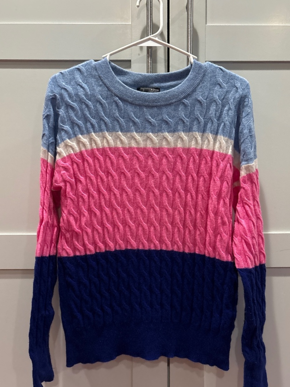 100% cashmere cabled colorblock sweater